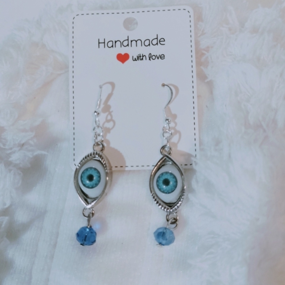 Mystic Blue Evil Eye Dangle Earrings. 6 Cm - Picture 4 of 5